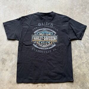 Harley Davidson‎ Bud's Evansville Indiana 100 Years Black Graphic T Shirt